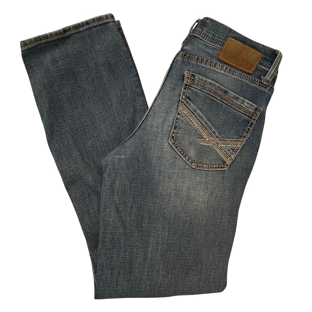 BKE Mens Jake Straight Leg Jeans Blue Medium Wash Contrast Stitching 31x32